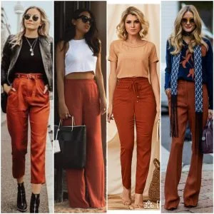 como combinar un pantalon terracota ladrillo