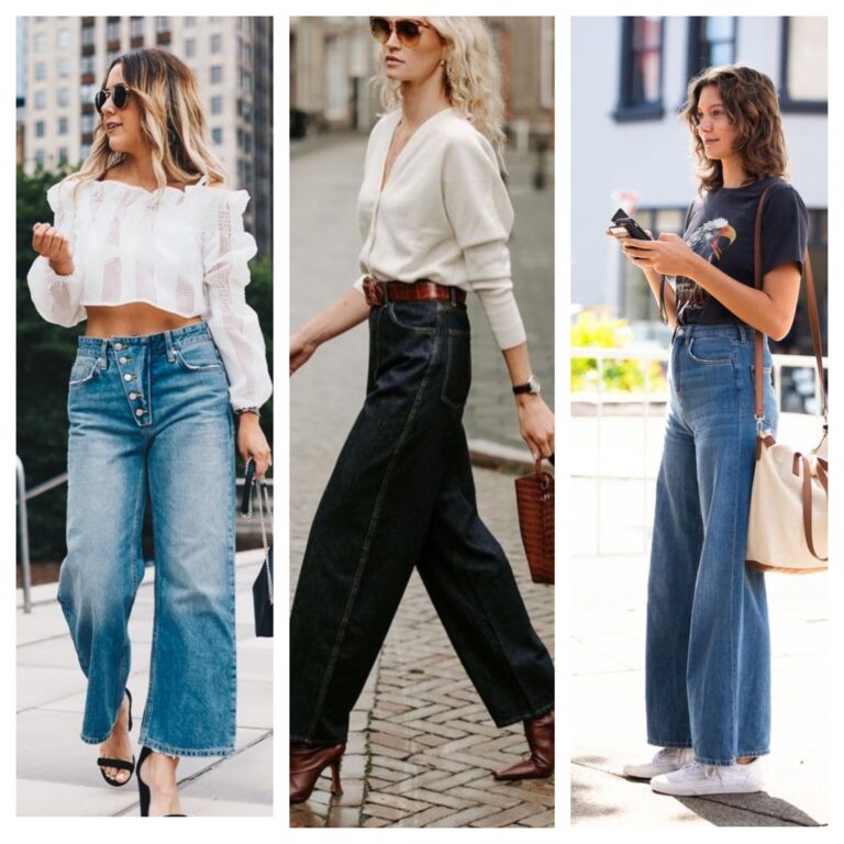 Outfits con jeans anchos para mujer