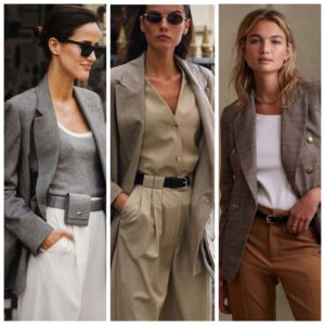 Outfit moderno para mujer con blazer gris