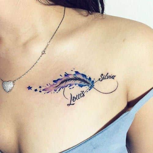 tatuaje pluma color nombre
