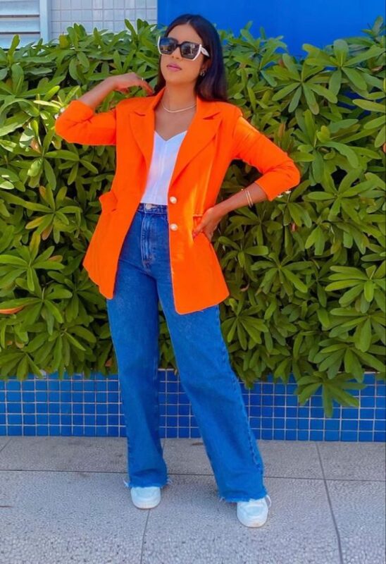 blazer naranja con pantalon eide leg