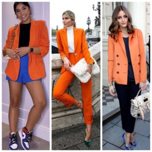 outfit con blazer naranja