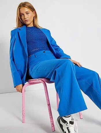 wide leg y blazer azul francia