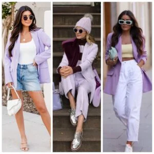 outfit con blazer lila