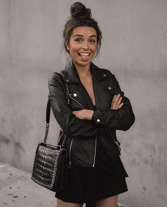 outfit con campera de cuero primavera verano