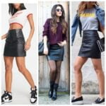 outfit urbano con con minifalda de cuero