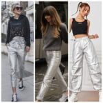 Outfits casual para mujer con pantalon plateado