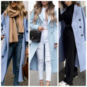 Outfits con abrigos azul celeste