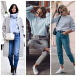 Look con sweater celeste para mujer