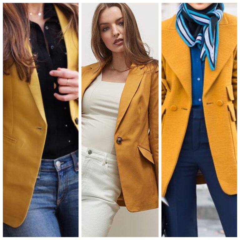 Outfit con blazer amarillo mostaza