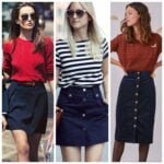 Outfit con falda azul marino