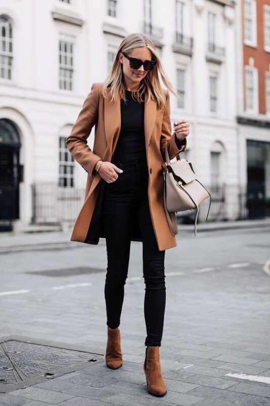 blazer largo came con jeans negro