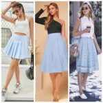 outfit con falda celeste