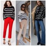 outfit con sweater a rayas blanca negro