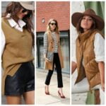 outfit con chaleco camel