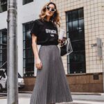 outfit falda midi gris