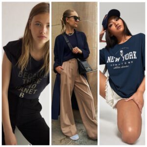 outfit mujer con camiseta azul marino